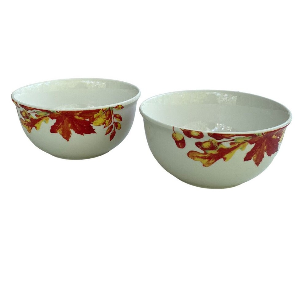 Royal Norfolk Fall Harvest Soup Cereal Bowl Orange Rust Cream Set Of 2